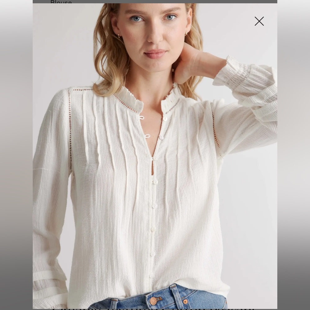 Quince Organic Textured Cotton Peasant Blouse size small